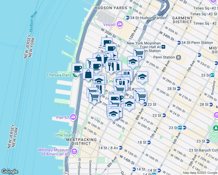 map of restaurants, bars, coffee shops, grocery stores, and more near in New York