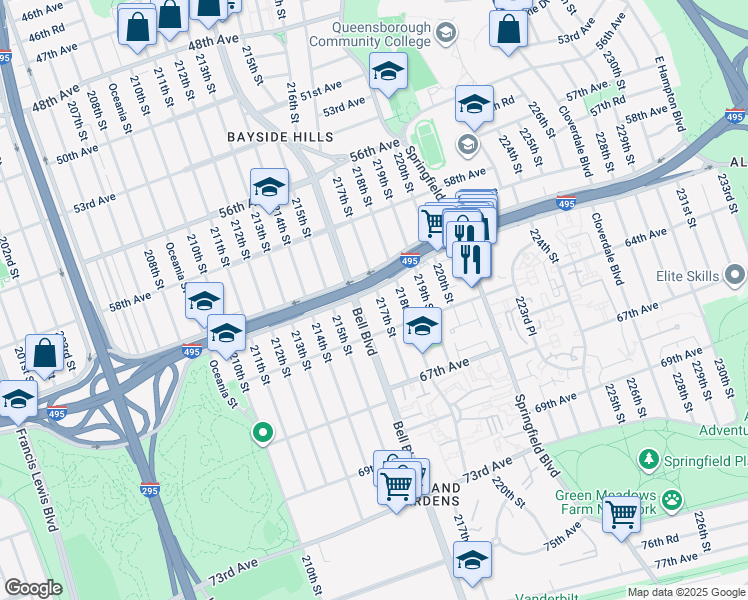 map of restaurants, bars, coffee shops, grocery stores, and more near in Queens