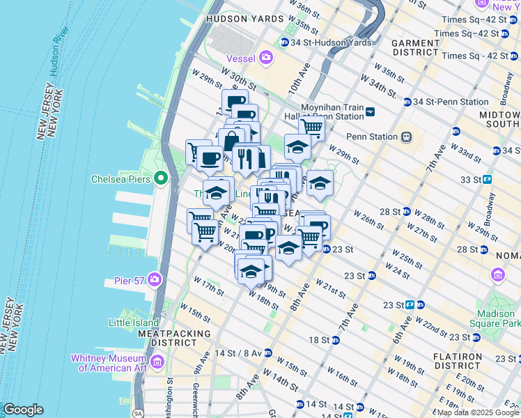 map of restaurants, bars, coffee shops, grocery stores, and more near in New York