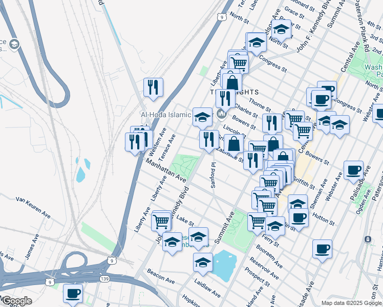 map of restaurants, bars, coffee shops, grocery stores, and more near 271 Hutton Street in Jersey City