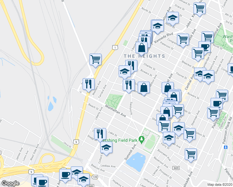 map of restaurants, bars, coffee shops, grocery stores, and more near 271 Hutton Street in Jersey City