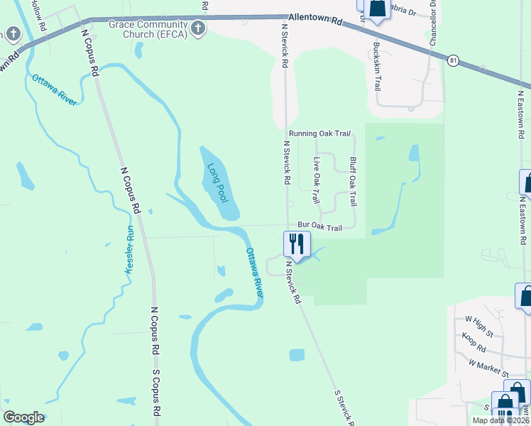 map of restaurants, bars, coffee shops, grocery stores, and more near 761-783 N Stevick Rd in Lima