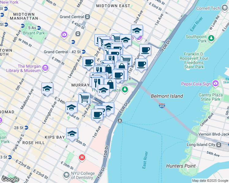 map of restaurants, bars, coffee shops, grocery stores, and more near in New York