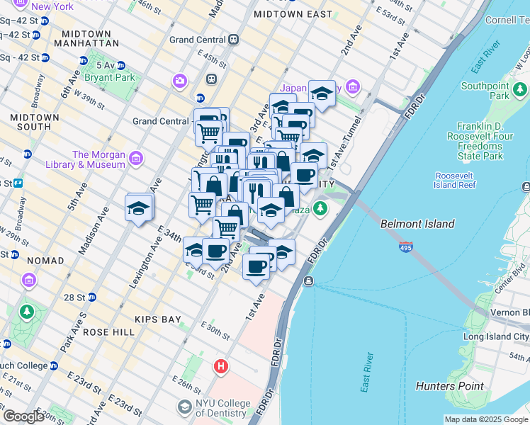 map of restaurants, bars, coffee shops, grocery stores, and more near in New York