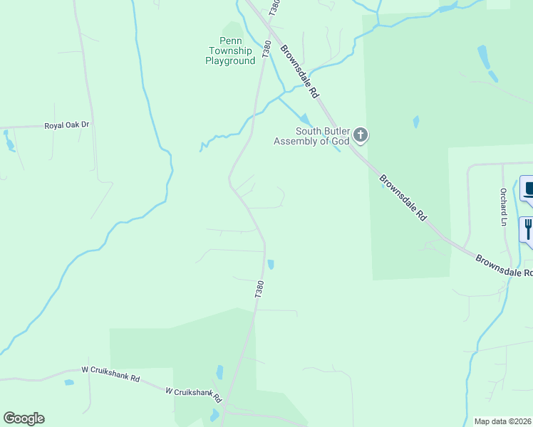 map of restaurants, bars, coffee shops, grocery stores, and more near 185 Jones Road in Butler