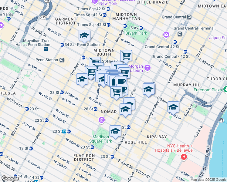 map of restaurants, bars, coffee shops, grocery stores, and more near in New York