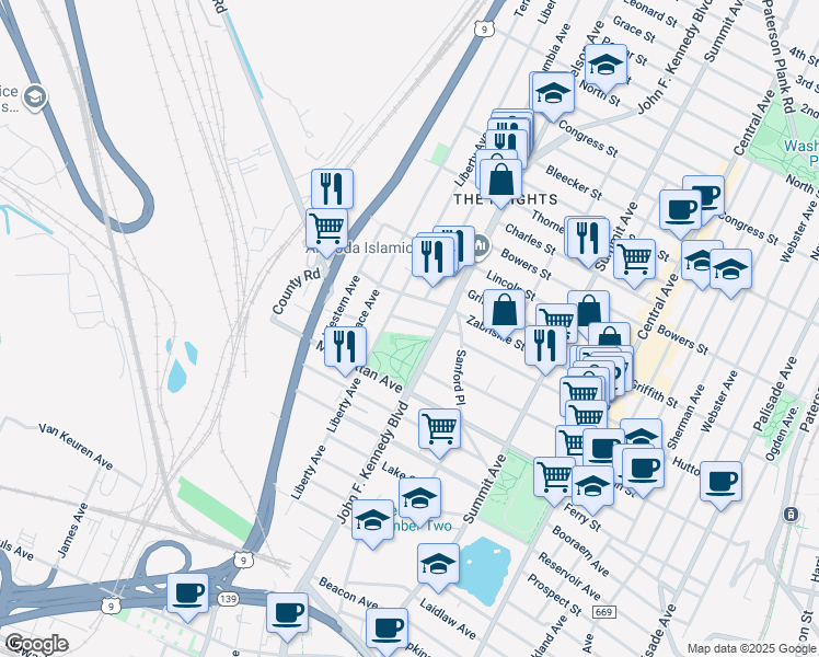 map of restaurants, bars, coffee shops, grocery stores, and more near 271 Hutton Street in Jersey City