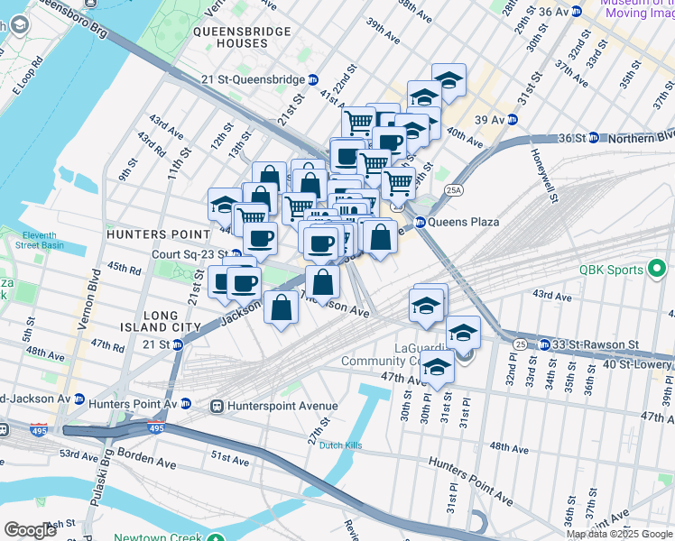 map of restaurants, bars, coffee shops, grocery stores, and more near 26-26 Jackson Avenue in Queens