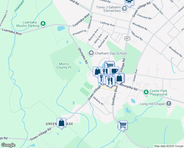 map of restaurants, bars, coffee shops, grocery stores, and more near 681 Shunpike Road in Chatham Township