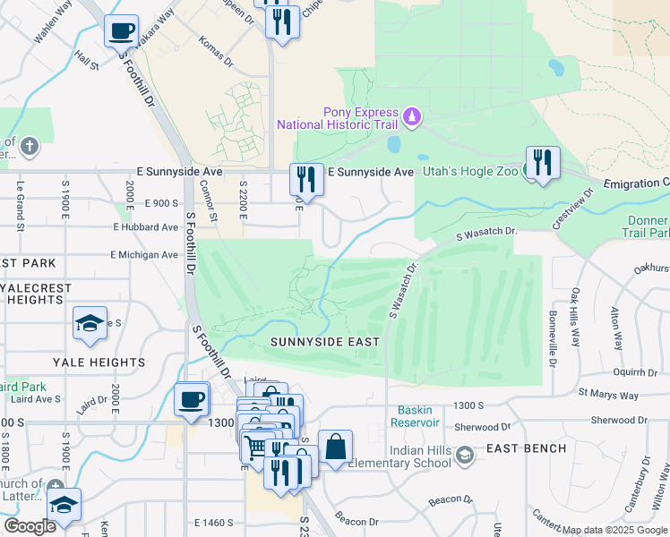 map of restaurants, bars, coffee shops, grocery stores, and more near 969 Newberry Road in Salt Lake City