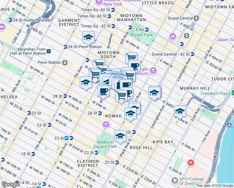 map of restaurants, bars, coffee shops, grocery stores, and more near in New York
