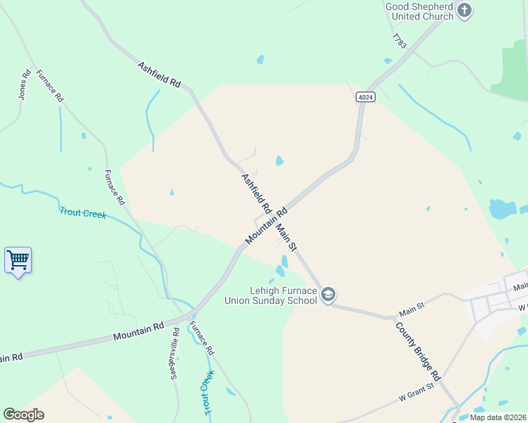 map of restaurants, bars, coffee shops, grocery stores, and more near 8635 Ashfield Road in Slatington