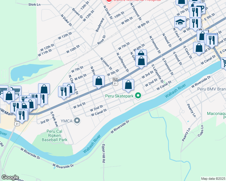 map of restaurants, bars, coffee shops, grocery stores, and more near 452 West 3rd Street in Peru