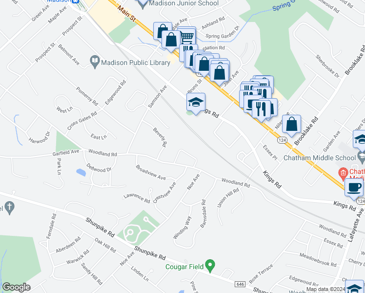 map of restaurants, bars, coffee shops, grocery stores, and more near 21 Norman Circle in Madison