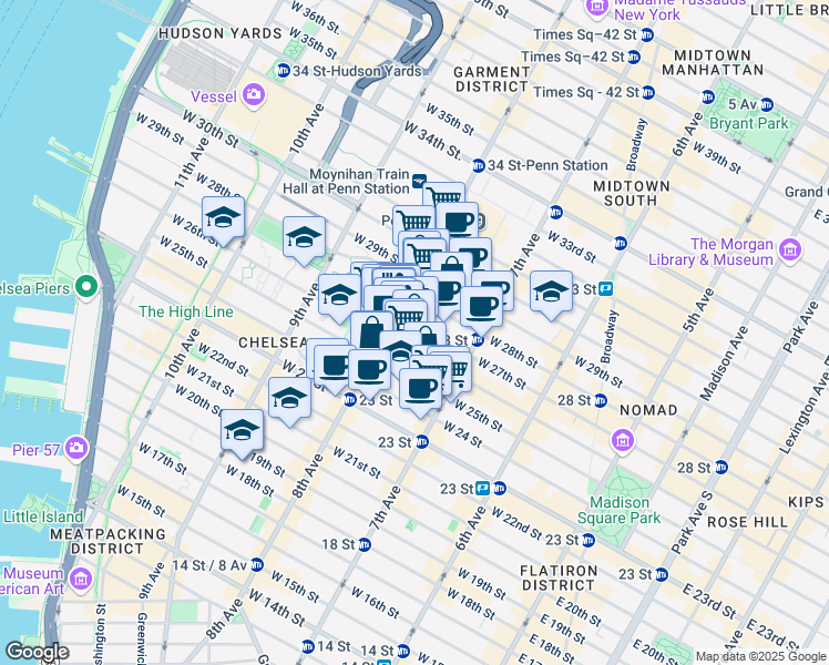 map of restaurants, bars, coffee shops, grocery stores, and more near in New York