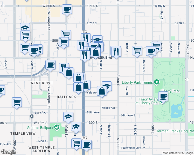 map of restaurants, bars, coffee shops, grocery stores, and more near 976 South 200 West in Salt Lake City
