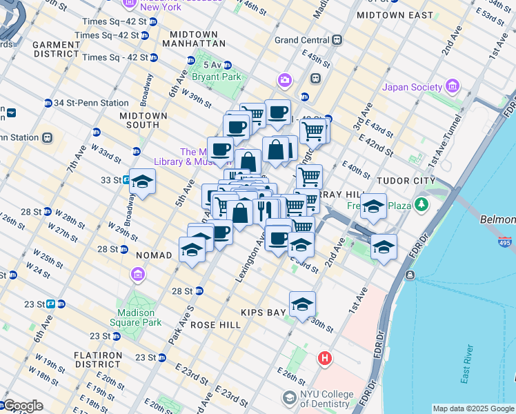 map of restaurants, bars, coffee shops, grocery stores, and more near in New York