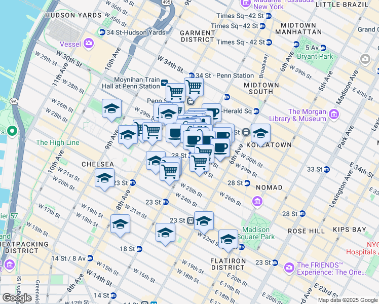 map of restaurants, bars, coffee shops, grocery stores, and more near in New York
