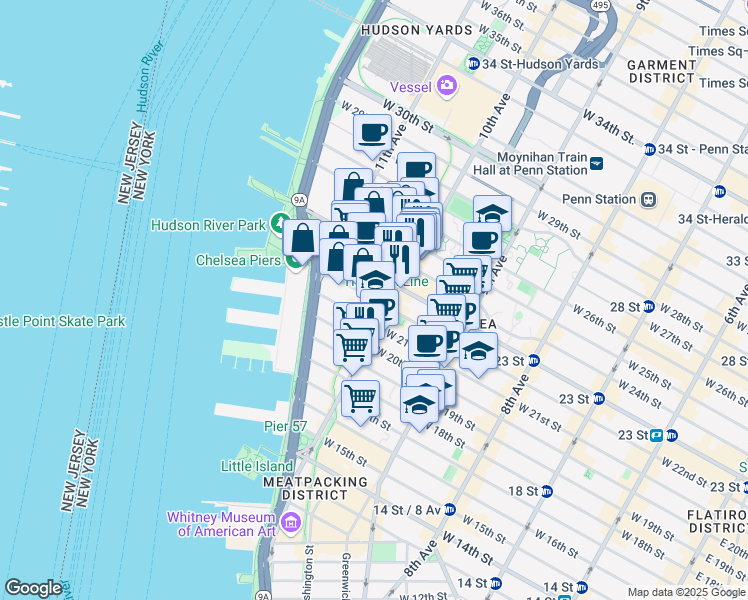 map of restaurants, bars, coffee shops, grocery stores, and more near in New York