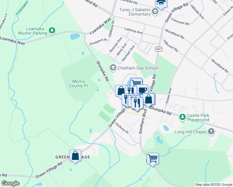 map of restaurants, bars, coffee shops, grocery stores, and more near 681 Shunpike Road in Chatham Township