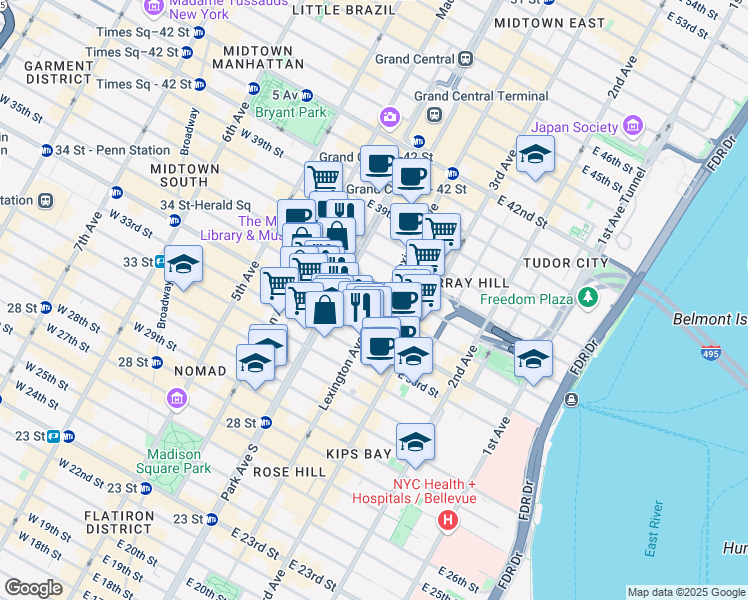 map of restaurants, bars, coffee shops, grocery stores, and more near in New York