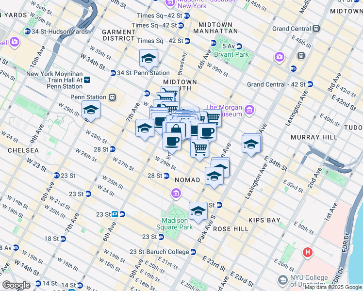 map of restaurants, bars, coffee shops, grocery stores, and more near in New York