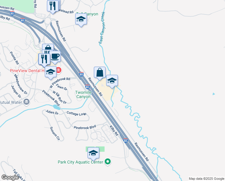 map of restaurants, bars, coffee shops, grocery stores, and more near 2740 Rasmussen Road in Park City