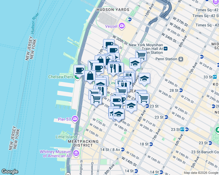 map of restaurants, bars, coffee shops, grocery stores, and more near in New York