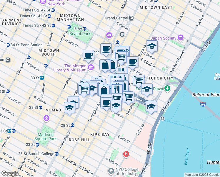 map of restaurants, bars, coffee shops, grocery stores, and more near in New York