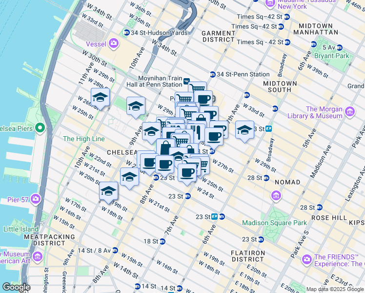 map of restaurants, bars, coffee shops, grocery stores, and more near in New York