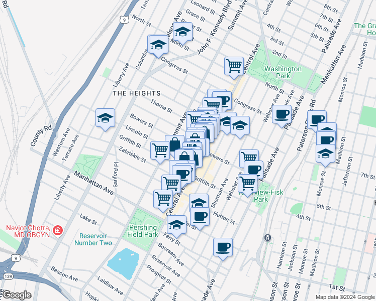 map of restaurants, bars, coffee shops, grocery stores, and more near 20 Charles Street in Jersey City