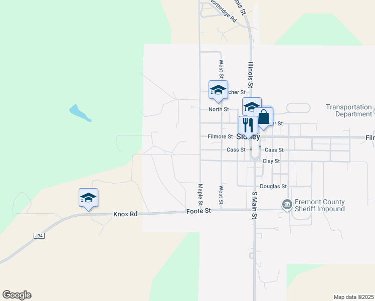 map of restaurants, bars, coffee shops, grocery stores, and more near 900 Maple Street in Sidney