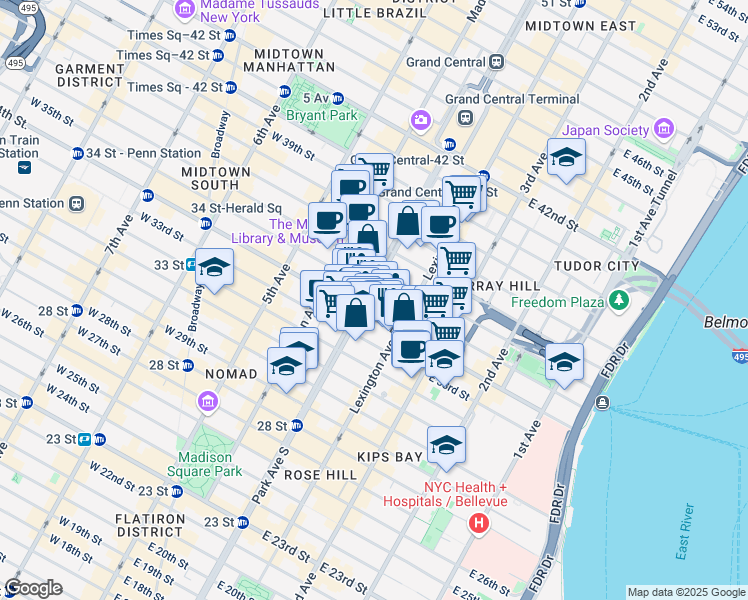 map of restaurants, bars, coffee shops, grocery stores, and more near in New York