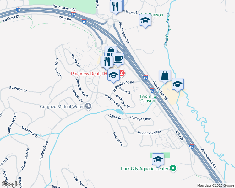 map of restaurants, bars, coffee shops, grocery stores, and more near 3114 West Elk Run Drive in Park City