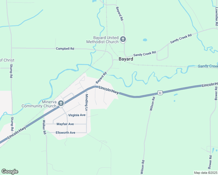 map of restaurants, bars, coffee shops, grocery stores, and more near 23166 U.S. 30 in Minerva