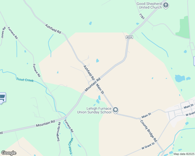 map of restaurants, bars, coffee shops, grocery stores, and more near 4457 Mountain Road in Slatington
