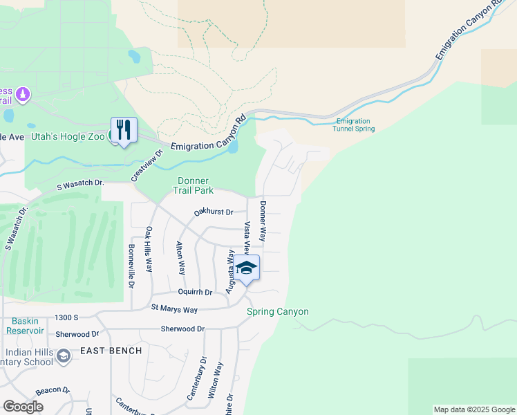 map of restaurants, bars, coffee shops, grocery stores, and more near 996 Donner Way in Salt Lake City