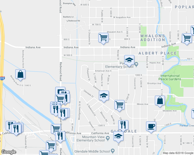 map of restaurants, bars, coffee shops, grocery stores, and more near 1021 South 1500 West in Salt Lake City