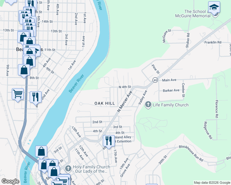 map of restaurants, bars, coffee shops, grocery stores, and more near 271 N 18th Ave in New Brighton