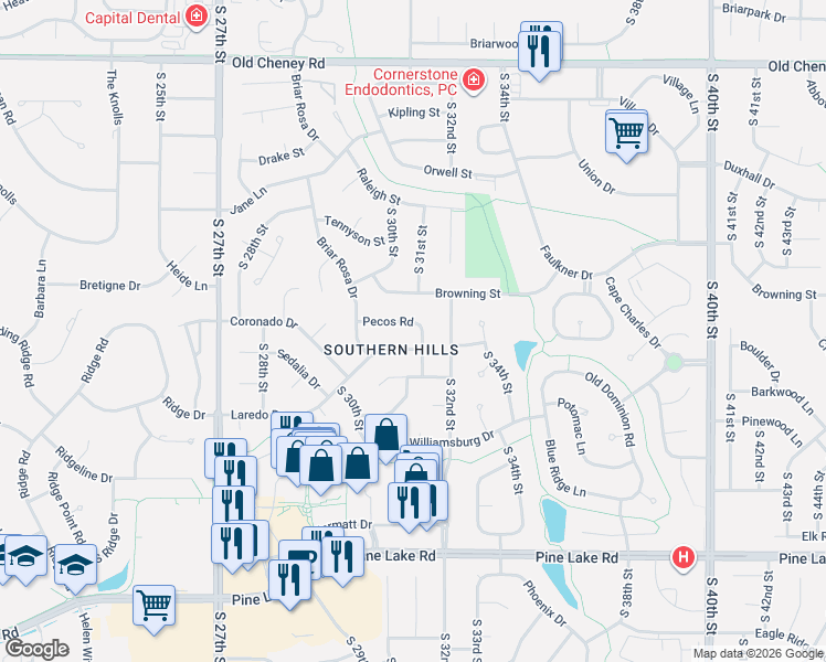map of restaurants, bars, coffee shops, grocery stores, and more near 3051 Pecos Rd in Lincoln