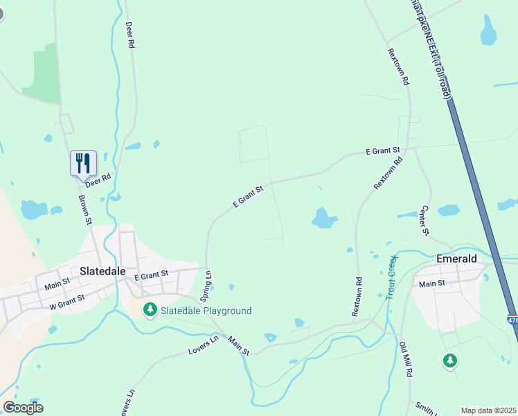 map of restaurants, bars, coffee shops, grocery stores, and more near 3638 East Grant Street in Slatington