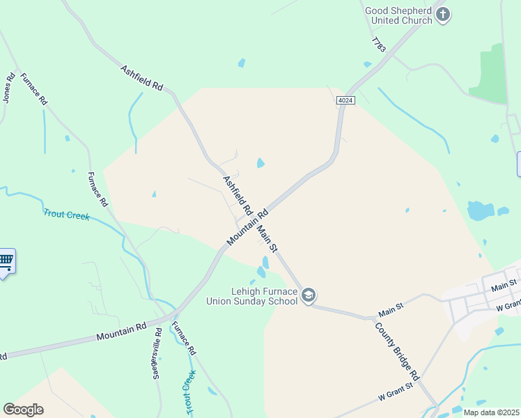 map of restaurants, bars, coffee shops, grocery stores, and more near 4457 Mountain Road in Slatington