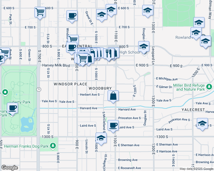 map of restaurants, bars, coffee shops, grocery stores, and more near 993 McClelland Street in Salt Lake City