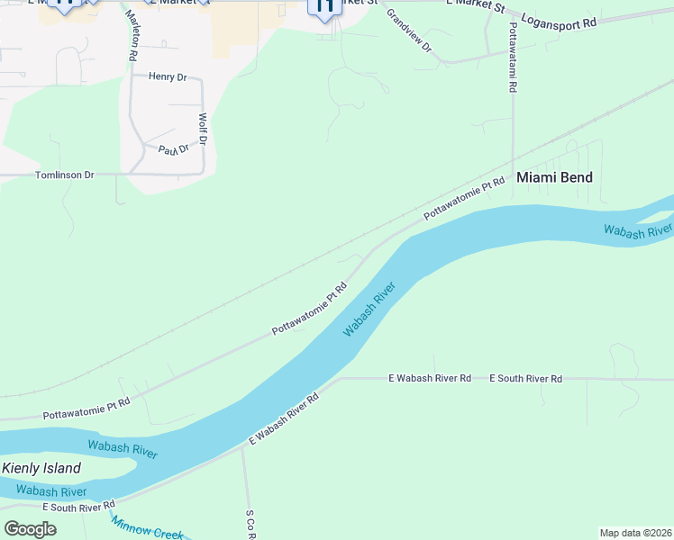 map of restaurants, bars, coffee shops, grocery stores, and more near 4130 Pottawatomie Road in Logansport