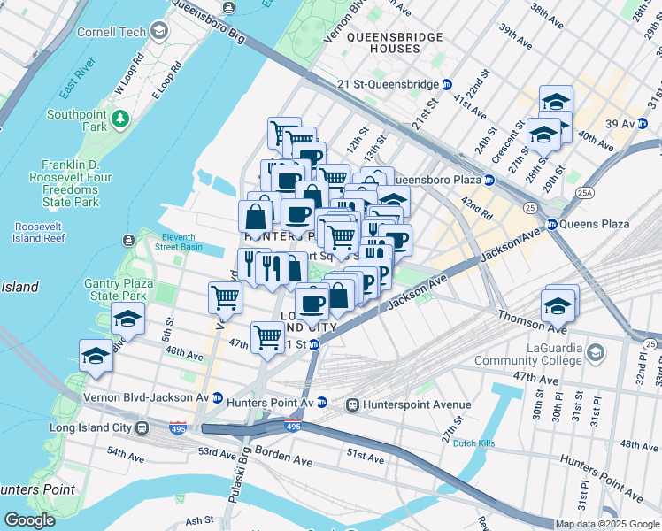 map of restaurants, bars, coffee shops, grocery stores, and more near 44-80 21st Street in Queens