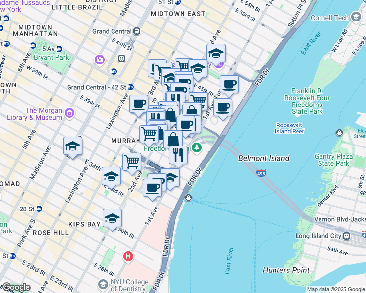 map of restaurants, bars, coffee shops, grocery stores, and more near in New York