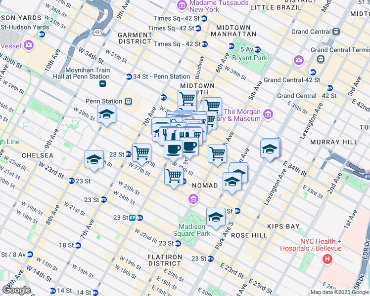 map of restaurants, bars, coffee shops, grocery stores, and more near in New York