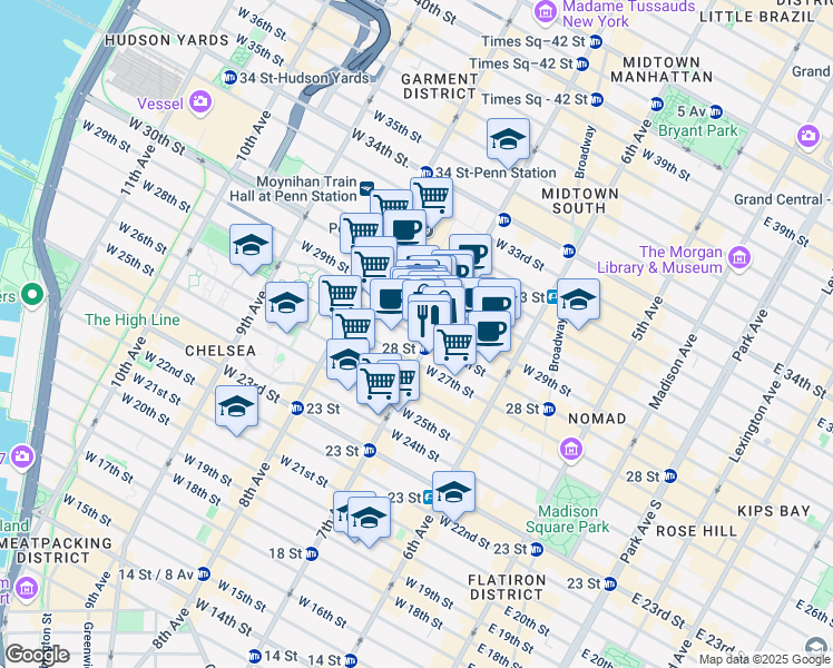 map of restaurants, bars, coffee shops, grocery stores, and more near in New York