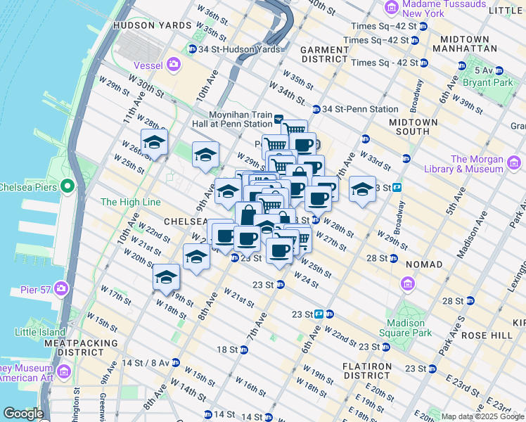 map of restaurants, bars, coffee shops, grocery stores, and more near in New York