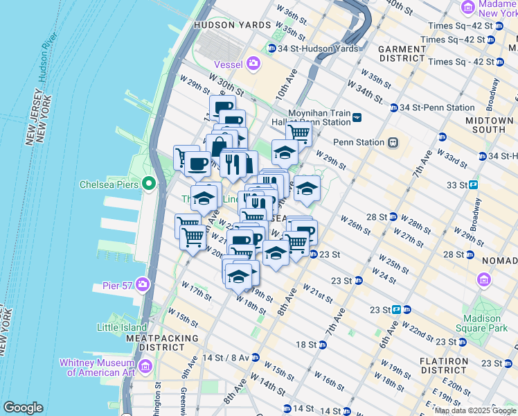 map of restaurants, bars, coffee shops, grocery stores, and more near in New York
